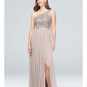 Wedding Dresses David's Bridal Sequin and Mesh One-Shoulder Bridesmaid
